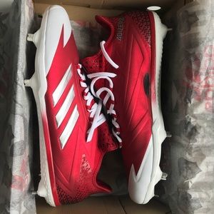 Red adizero Afterburner 4 baseball cleats
